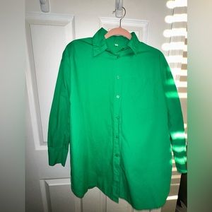 Money Green Blouse: Solid Shoulder Drop